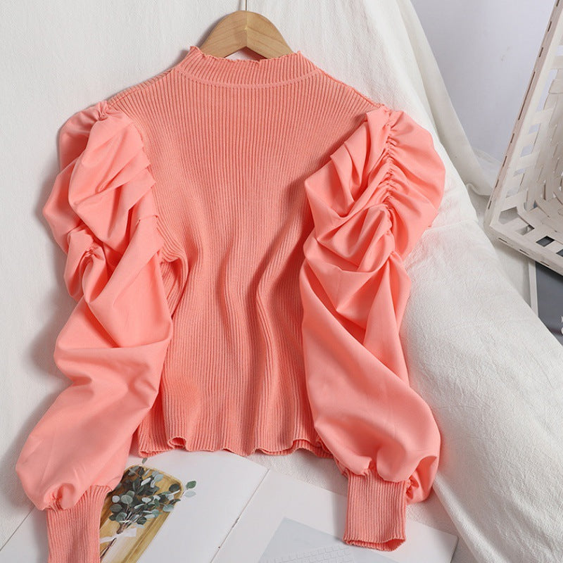 Solid-Color French-Style Designer Puff-Sleeve Shirt - M Chic Boutique