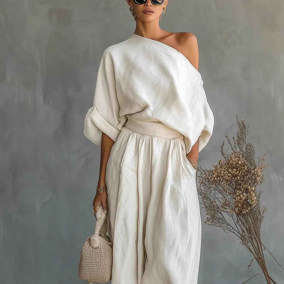 Off-Shoulder Top And Pants Loose Two-Piece Set - M Chic Boutique