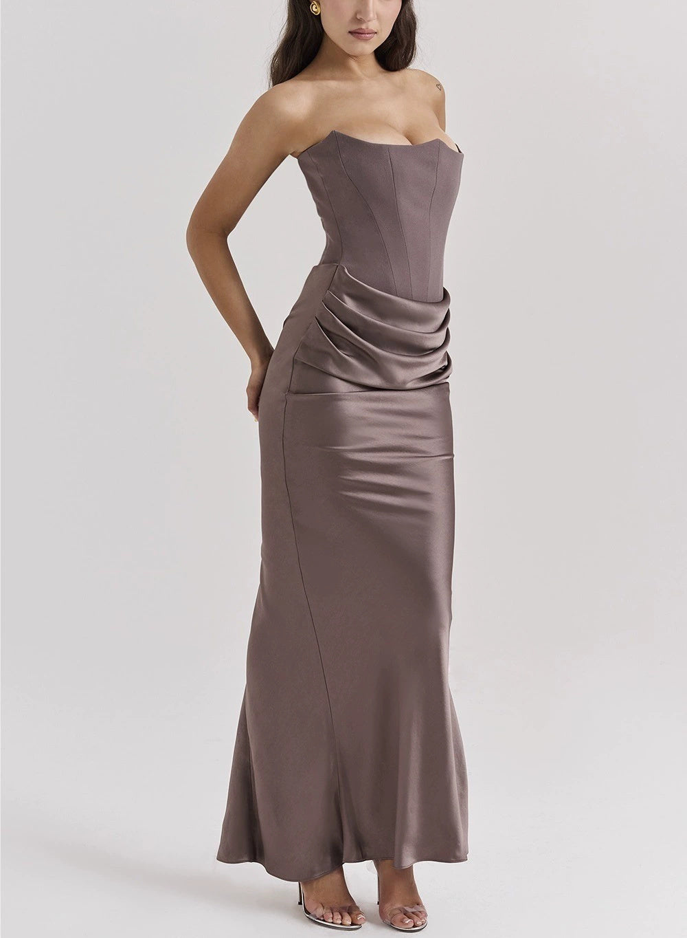 Off-shoulder Slimming Fishbone Silk Dress