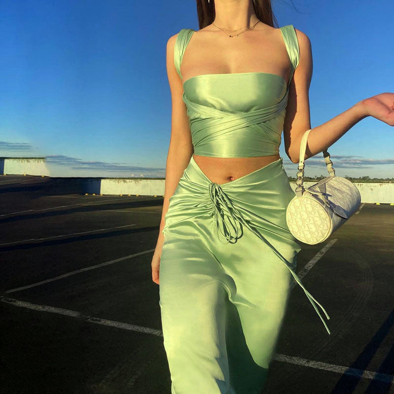 European slim camisole two-piece suit in a stylish design, featuring a fitted camisole and matching bottoms by M Chic Boutique.