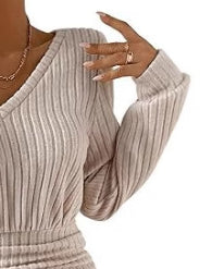 Solid Color And V-neck Mini Dress