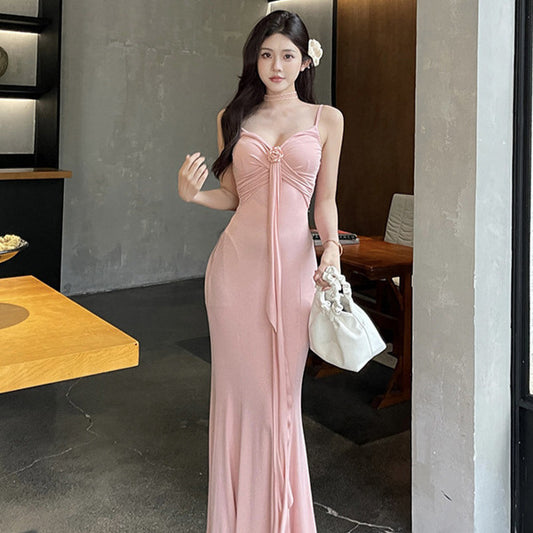 Rose Three-dimensional Flower Sling Dress