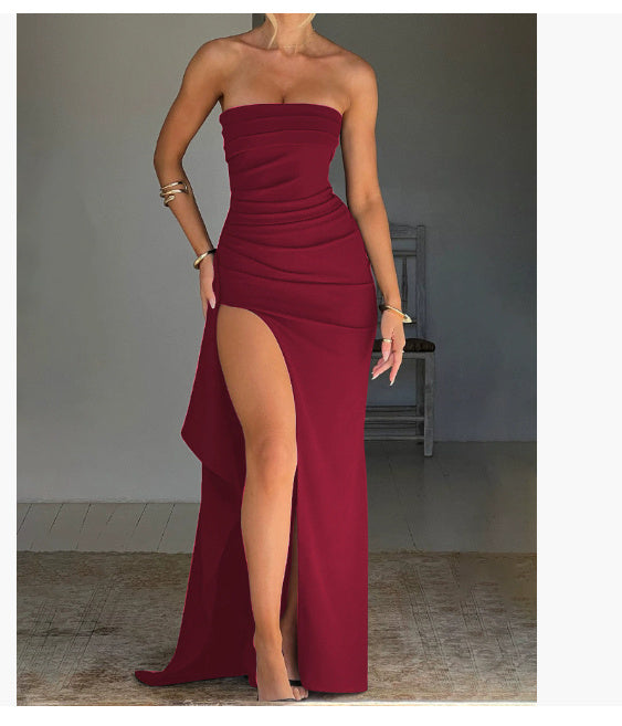Solid Color Slim Sleeveless Split Dresses