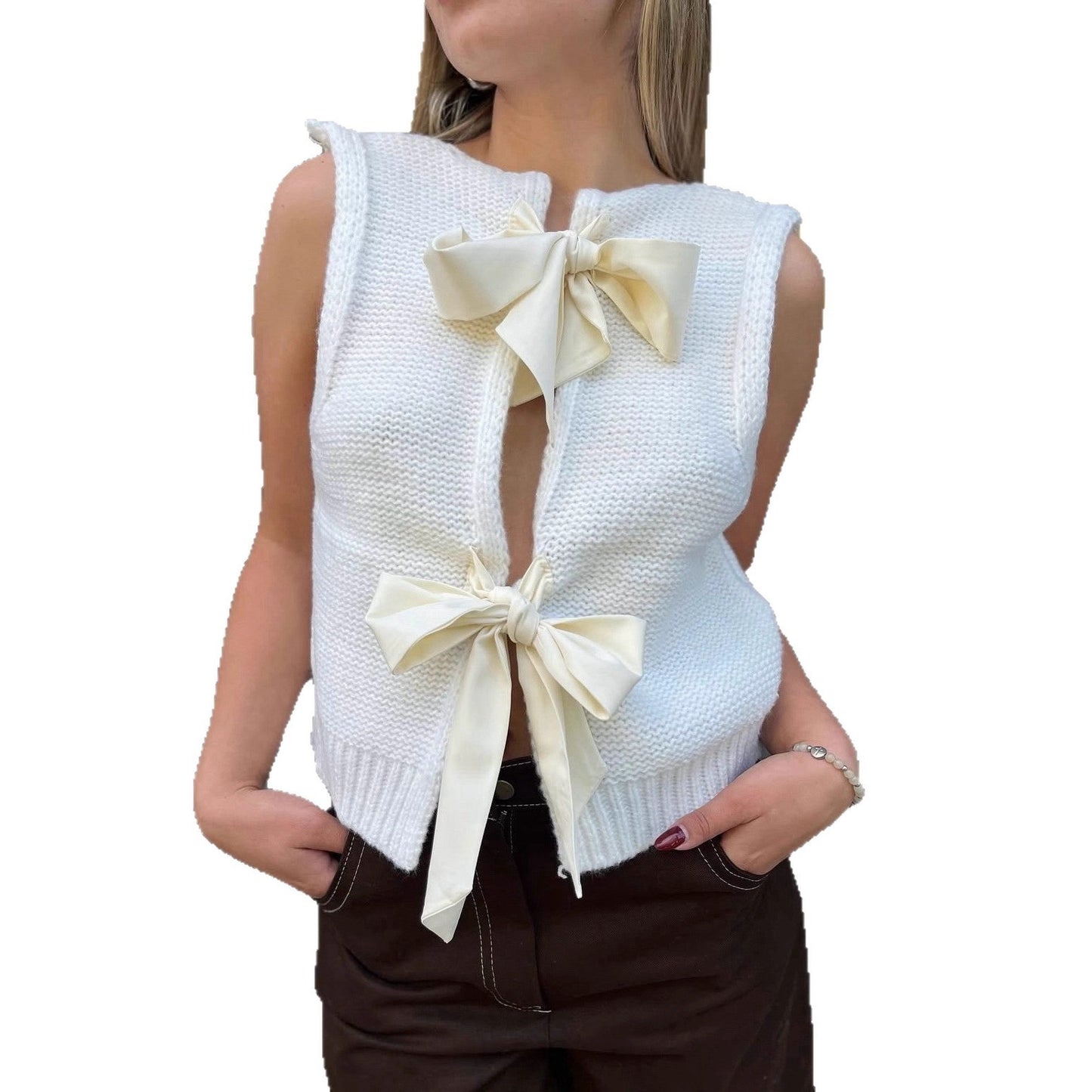 Minimalist Bowknot Vest Sweater
