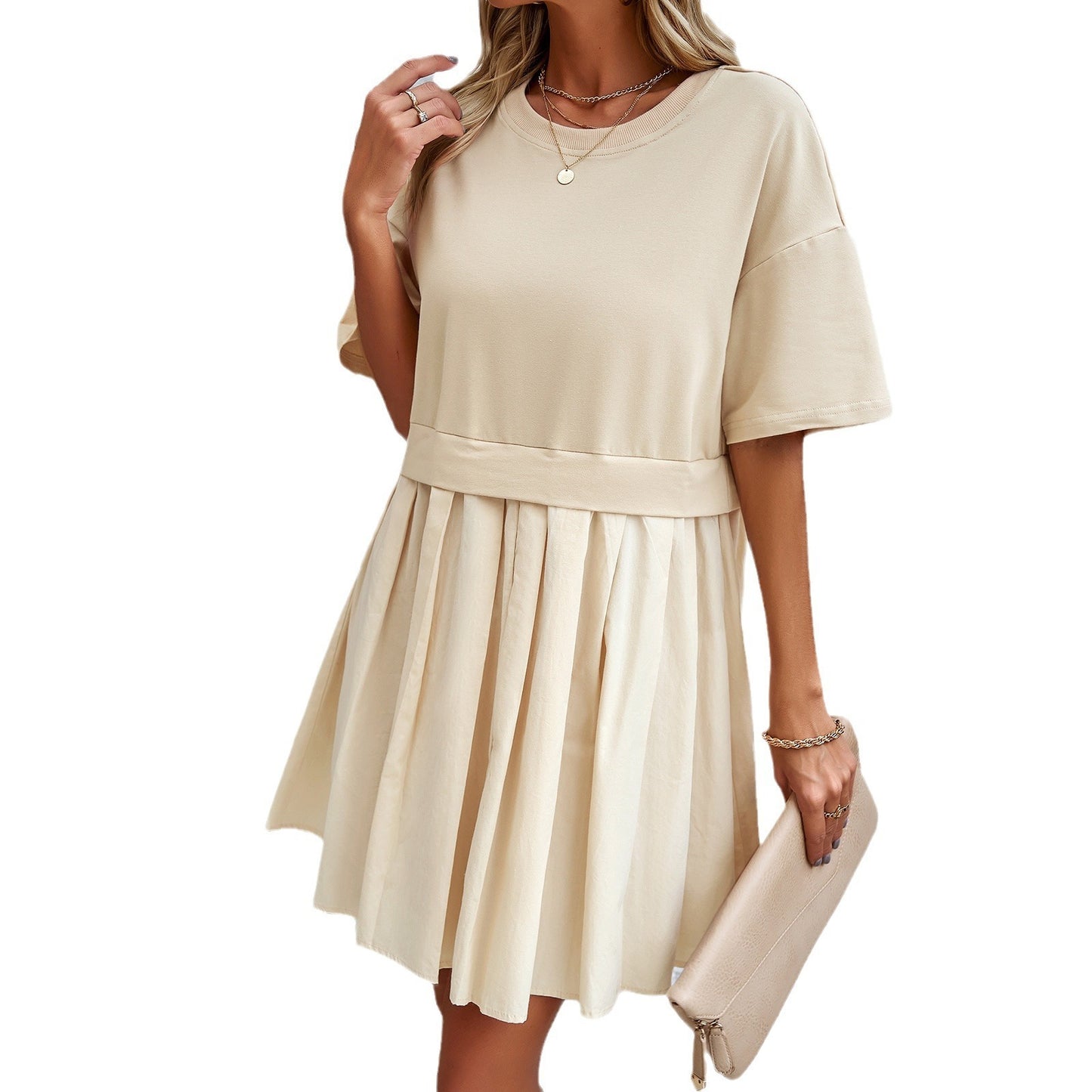 Short Sleeve Elegant Stitching Dress