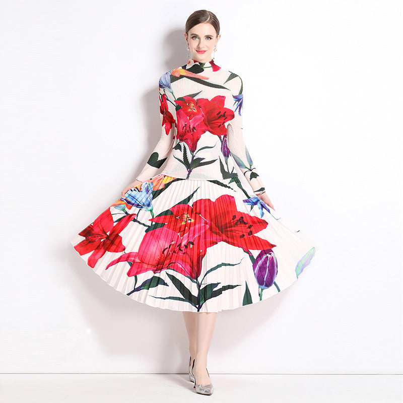 Printed Pleated Dress