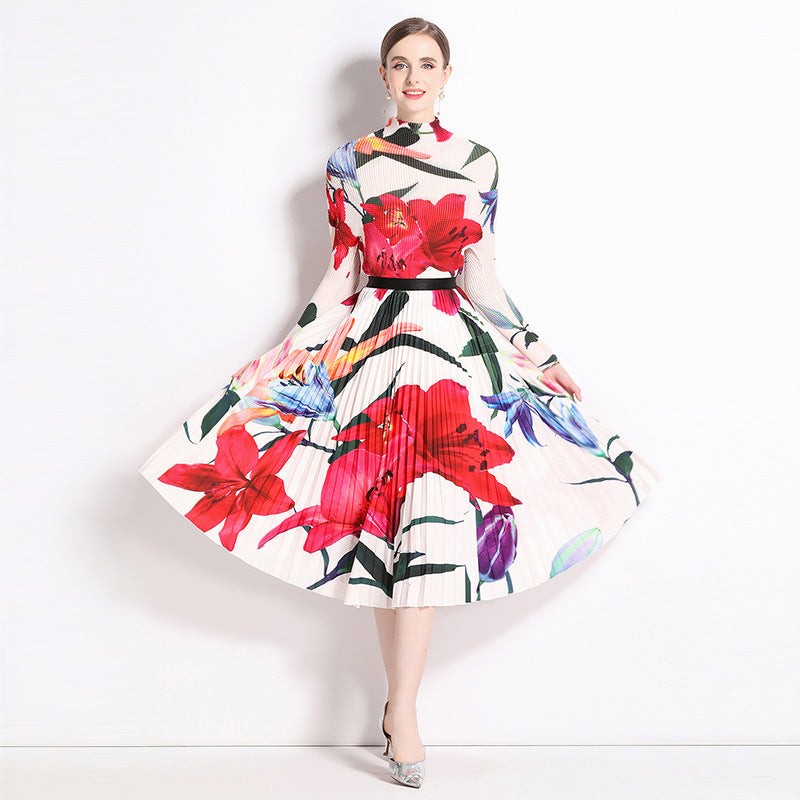 Printed Pleated Dress