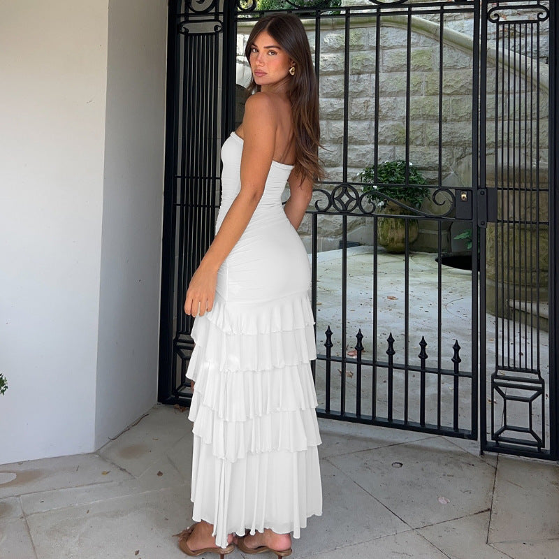 Pleated Slim Fit Patchwork Split Dress