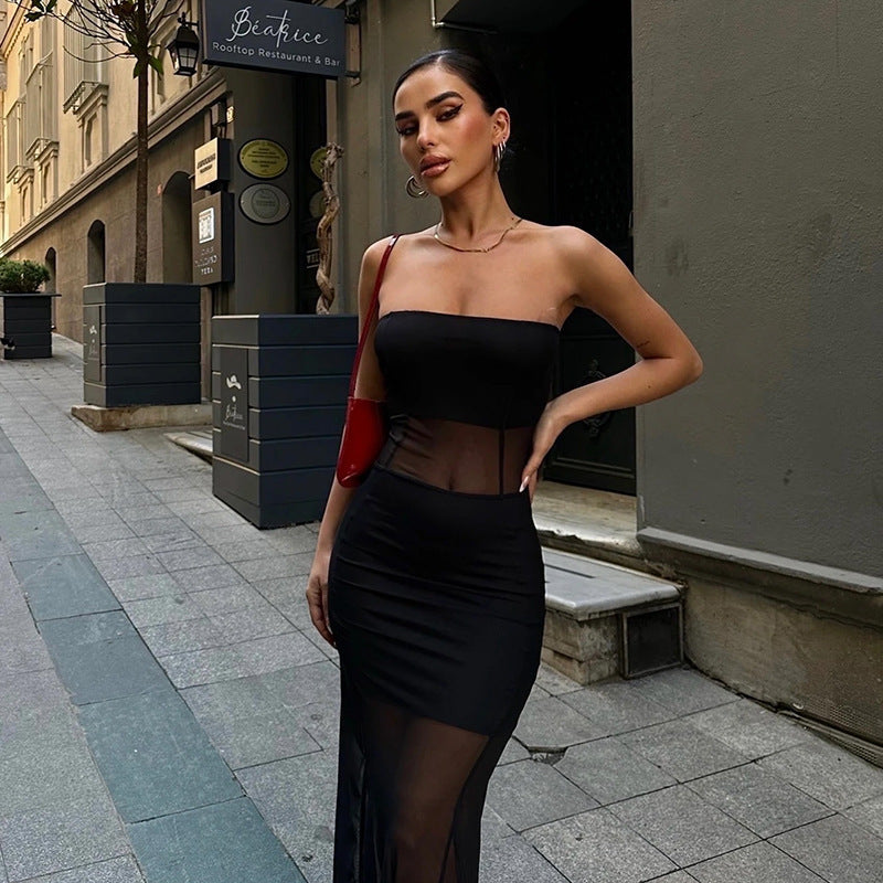 Tube Top Mesh Fishtail Dress