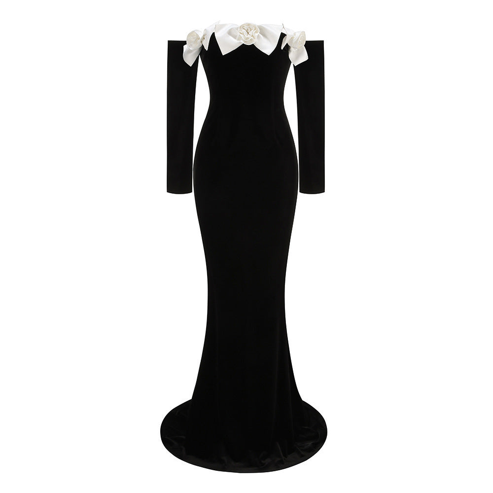 Black Long Sleeve Velvet Dress