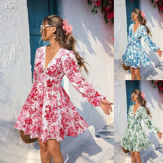 Lace V-neck Long Sleeve Dress