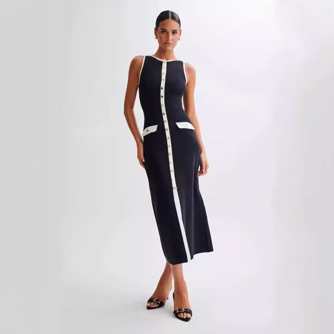 Fashion Black Elegant Woolen Dress