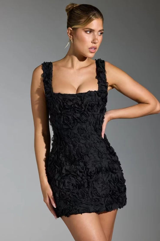Solid Three-dimensional Flower Dress