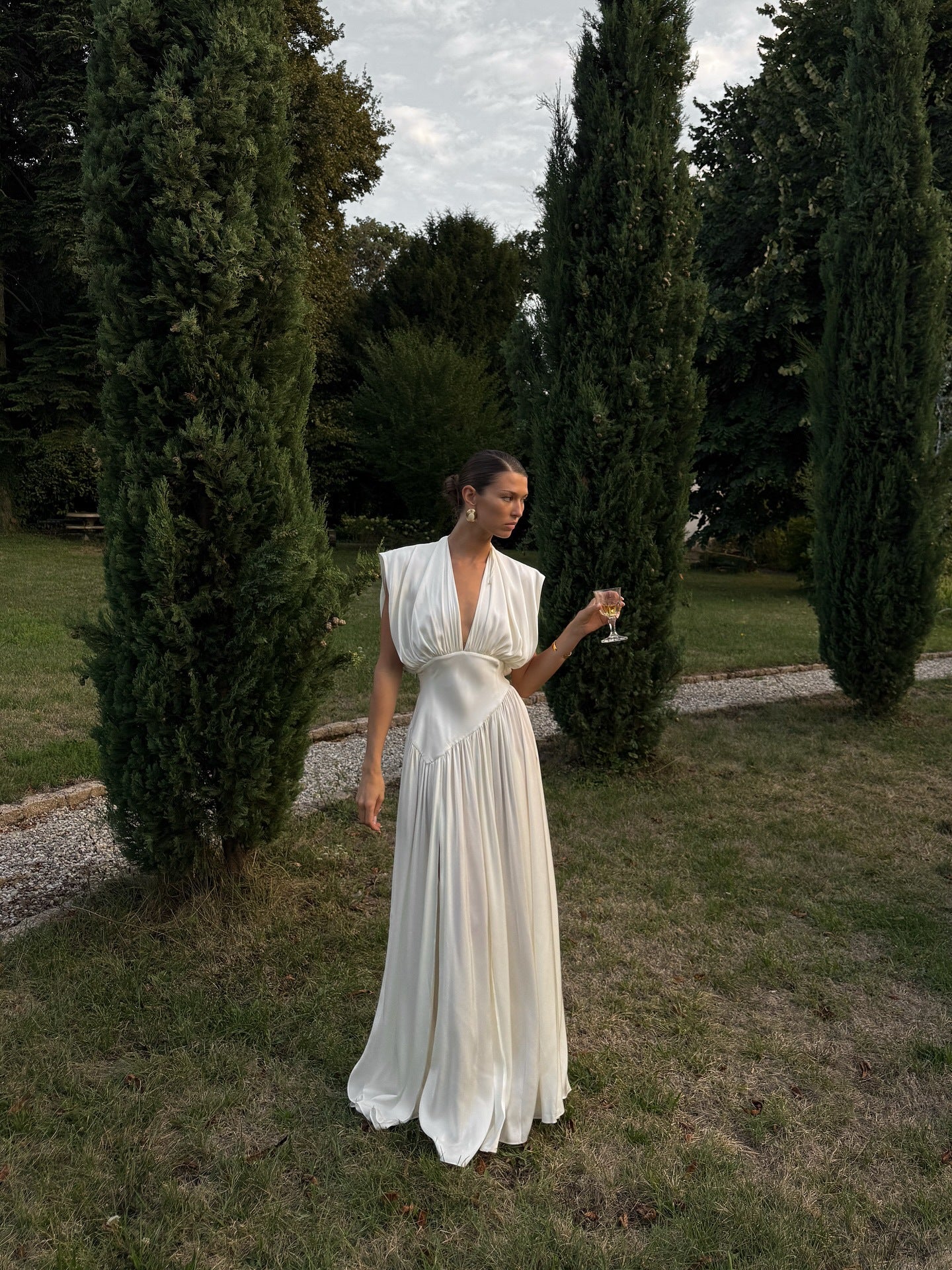 V-neck Cinched-waist Slit Maxi Dress - M Chic Boutique