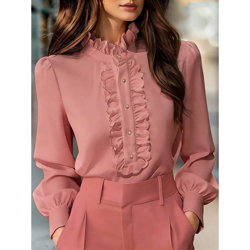 French-Elegant Ruffle-Trimmed Shirt - M Chic Boutique