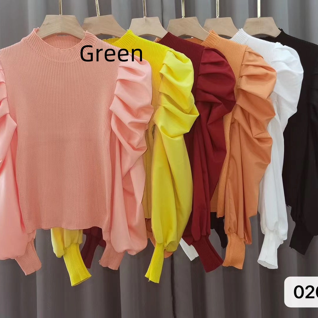 Solid-Color French-Style Designer Puff-Sleeve Shirt - M Chic Boutique