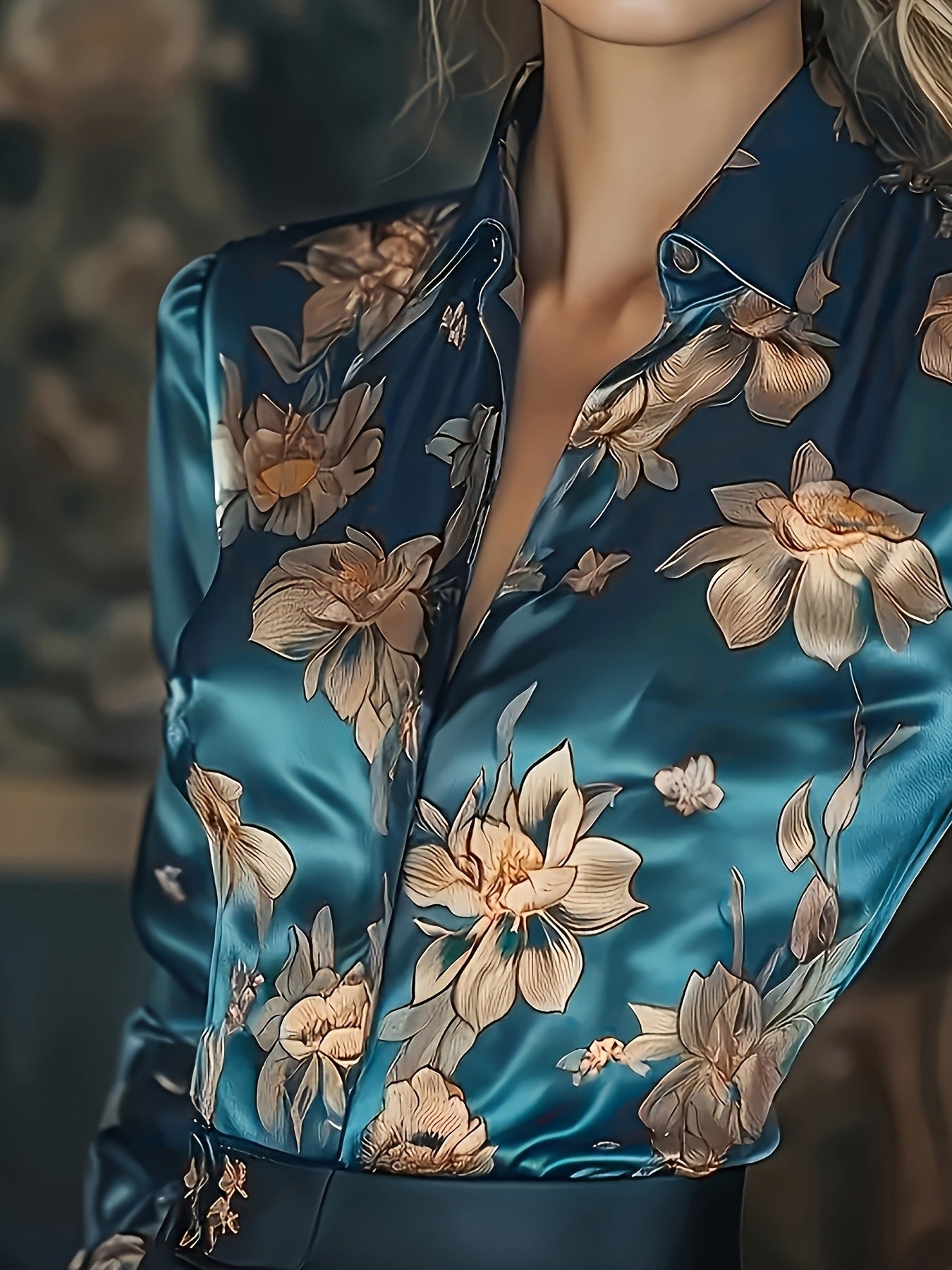 Satin Long-Sleeve Shirt - M Chic Boutique