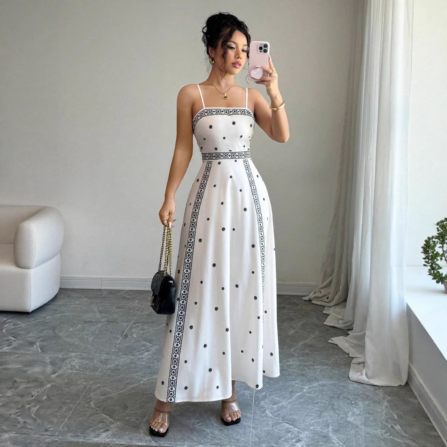 Fitted-waist Printed A-line Maxi Dress - M Chic Boutique
