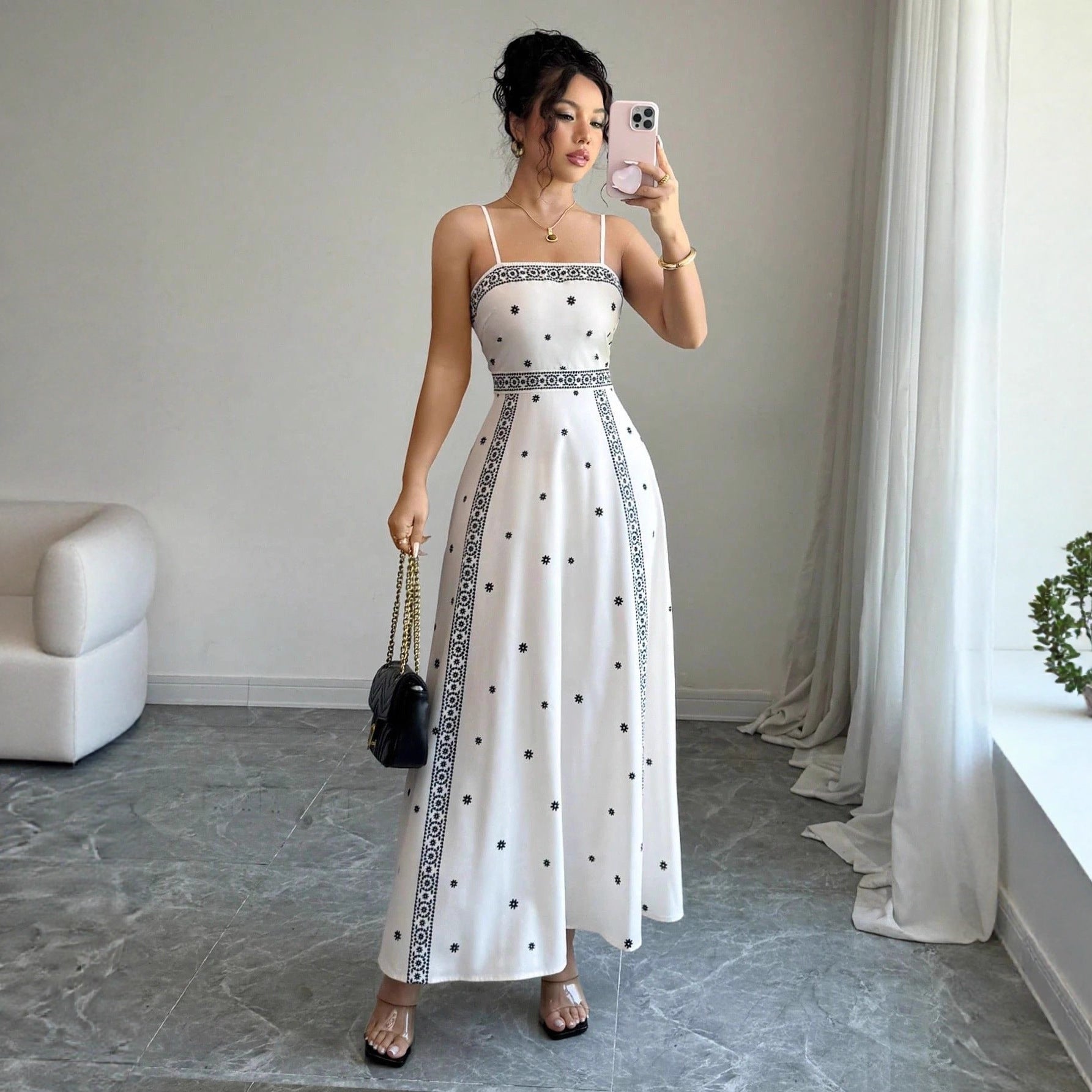 Fitted-waist Printed A-line Maxi Dress - M Chic Boutique