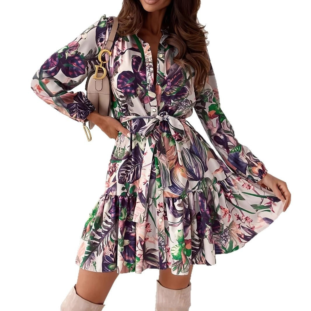 Floral Print Lace-Up Dress - M Chic Boutique