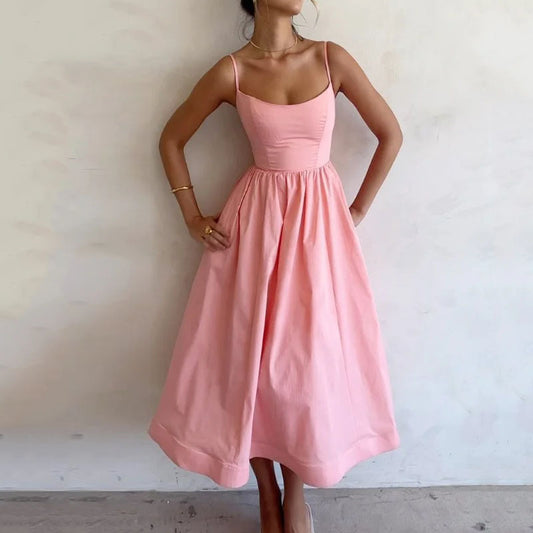 Solid Color Suspender Dress