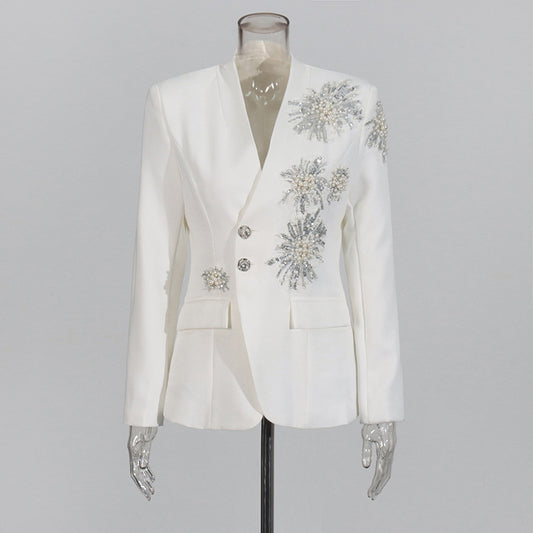 Rhinestone Design Solid Color Suit