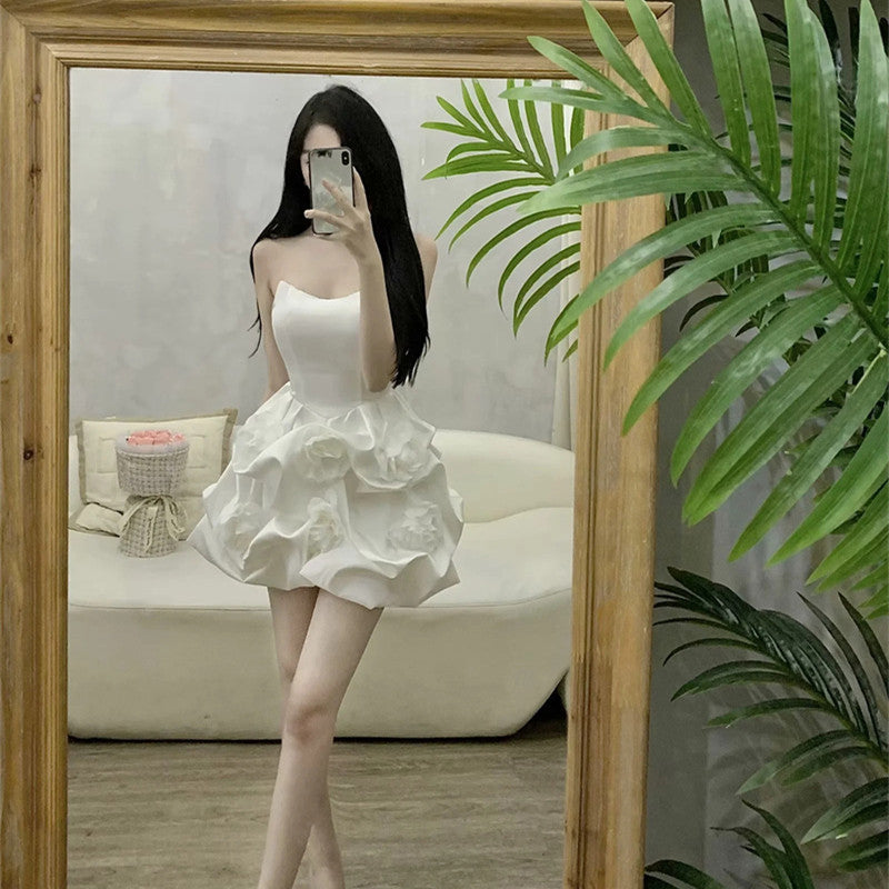 Tube Top Three-dimensional Flower Dress