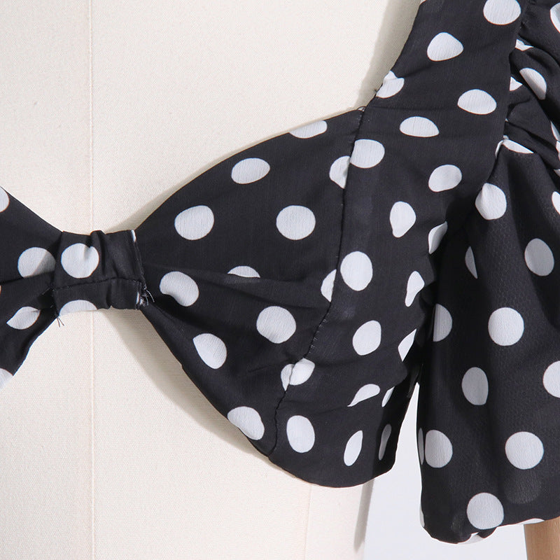 Puff Sleeve Slit Polka Dot Dress