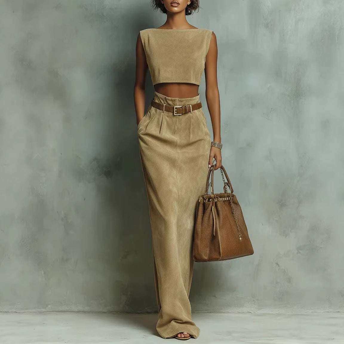 Faux Suede Velour Set Vest And Pants - M Chic Boutique