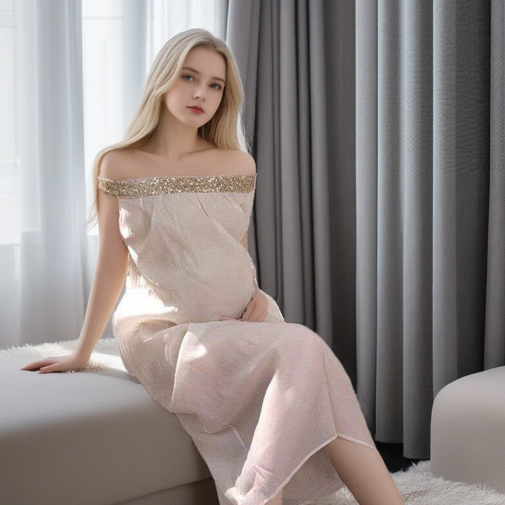 Off-shoulder French Style  Sequined Tube Top Dress