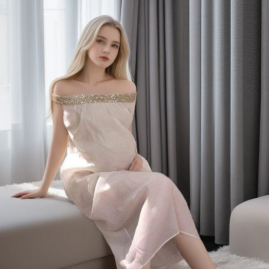 Off-shoulder French Style  Sequined Tube Top Dress