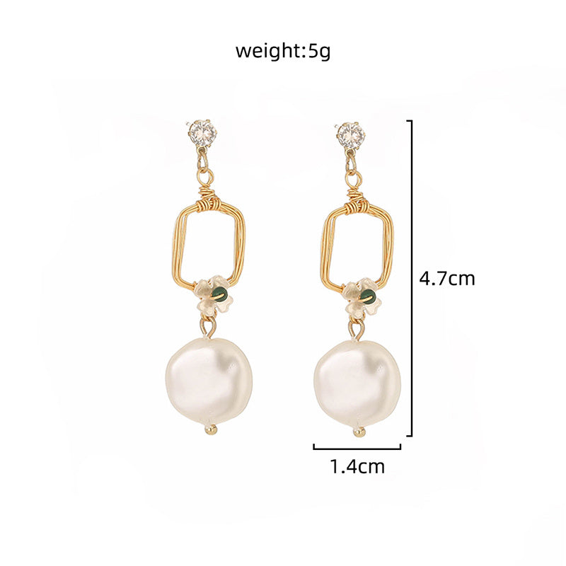 Long geometric baroque pearl earrings