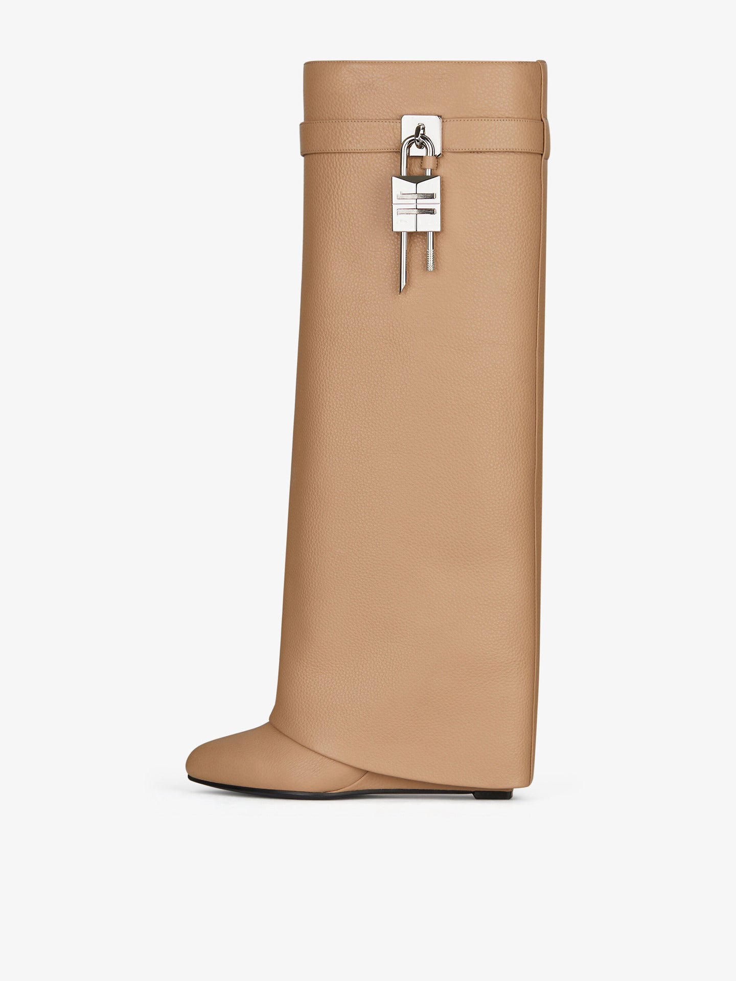 Lock wedge boots by M Chic Boutique featuring stylish leather shoes with a chunky wedge heel and secure lock detail.