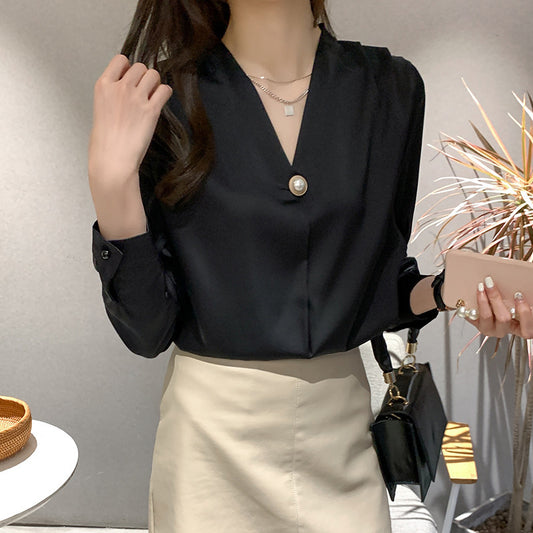 V-neck Chic Long-sleeve Blouse