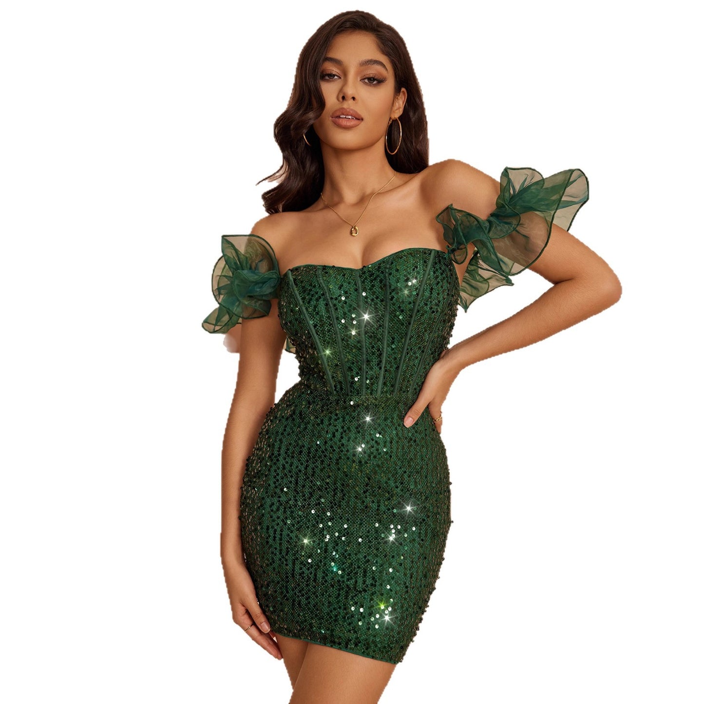 Sequin Ruffle Hem Bodycon Slimming Dress - M Chic Boutique