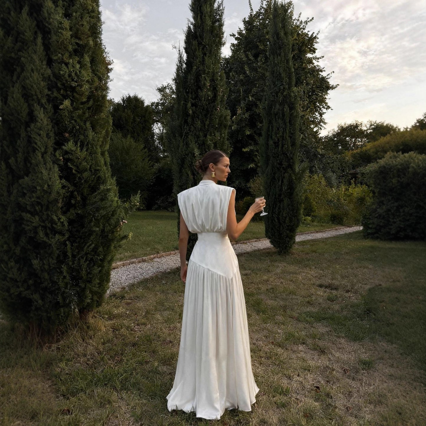 V-neck Cinched-waist Slit Maxi Dress - M Chic Boutique