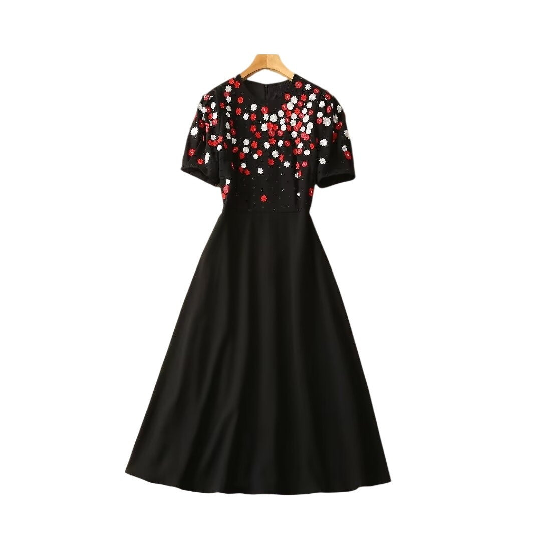 French Suit Exquisite Embroidered Flowers Sequins Dress