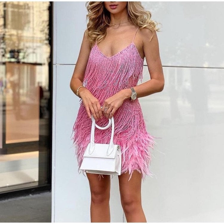 Sequins Feather Mini Dress