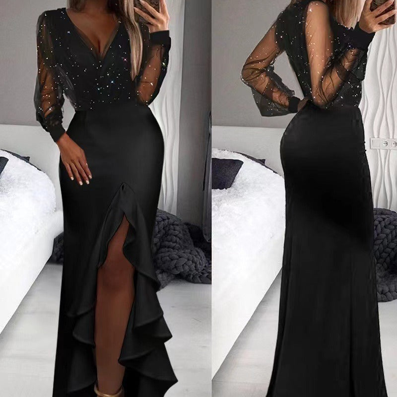 Elegant solid mesh sequins dress in black, featuring a fitted silhouette and shimmering details from M Chic Boutique.