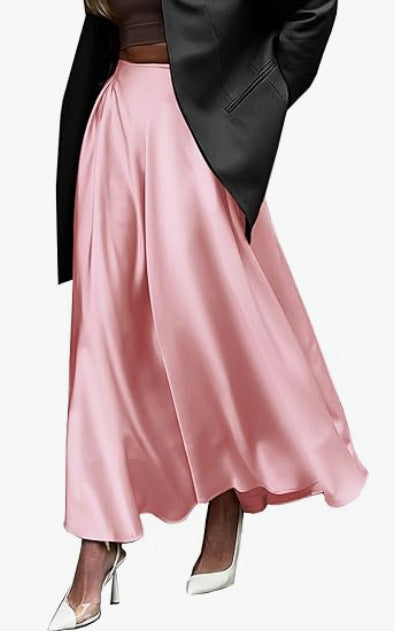 Elegant plus size solid color high waist long skirt for women by M Chic Boutique, displayed on a model.