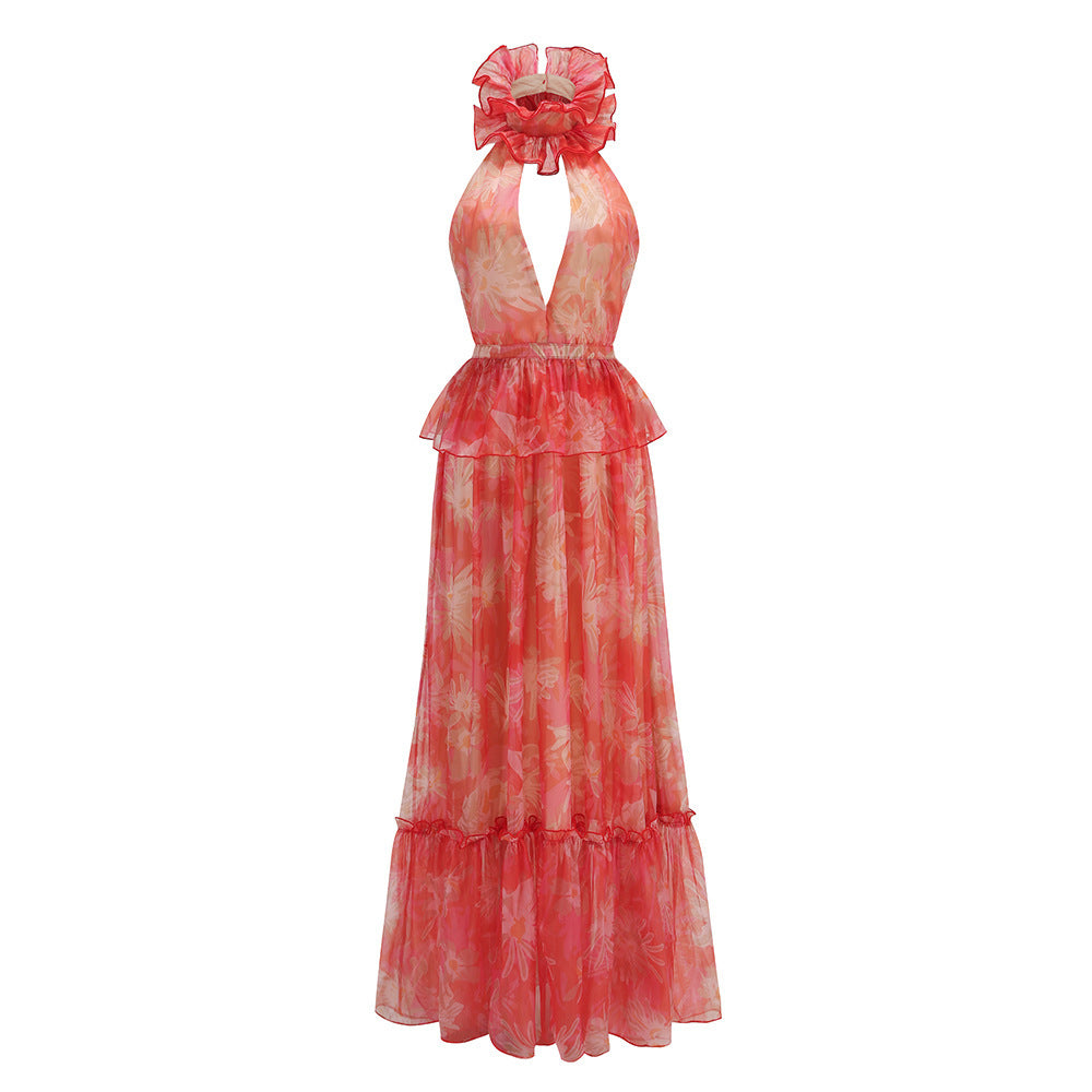 Sleeveless Halter Floral Dress