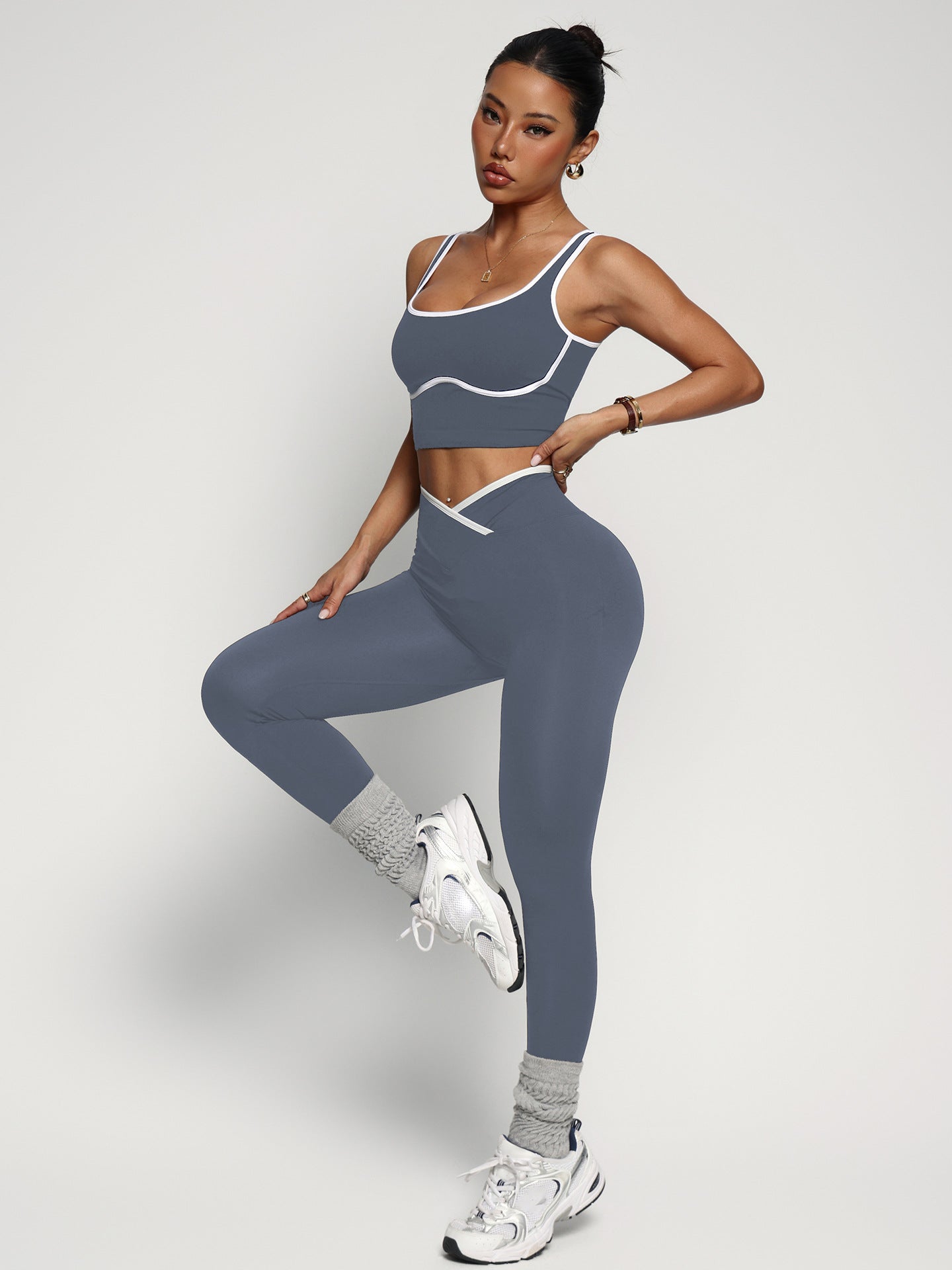 M Chic Boutique gym and yoga activewear two-piece set featuring a sports bra and matching leggings, stylish and comfortable workout outfit.