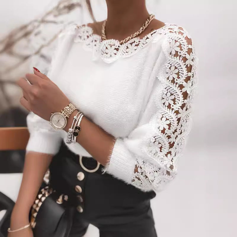 Stitching Sleeve Elegamt Knitted Sweater