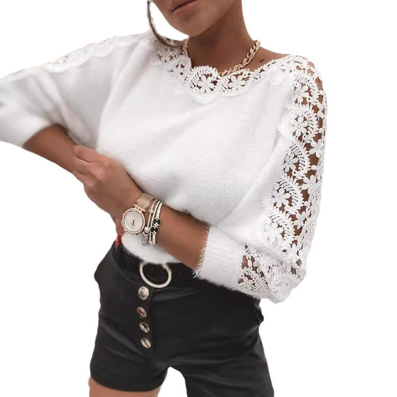Stitching Sleeve Elegamt Knitted Sweater