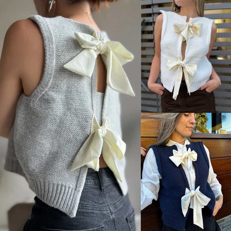 Minimalist Bowknot Vest Sweater