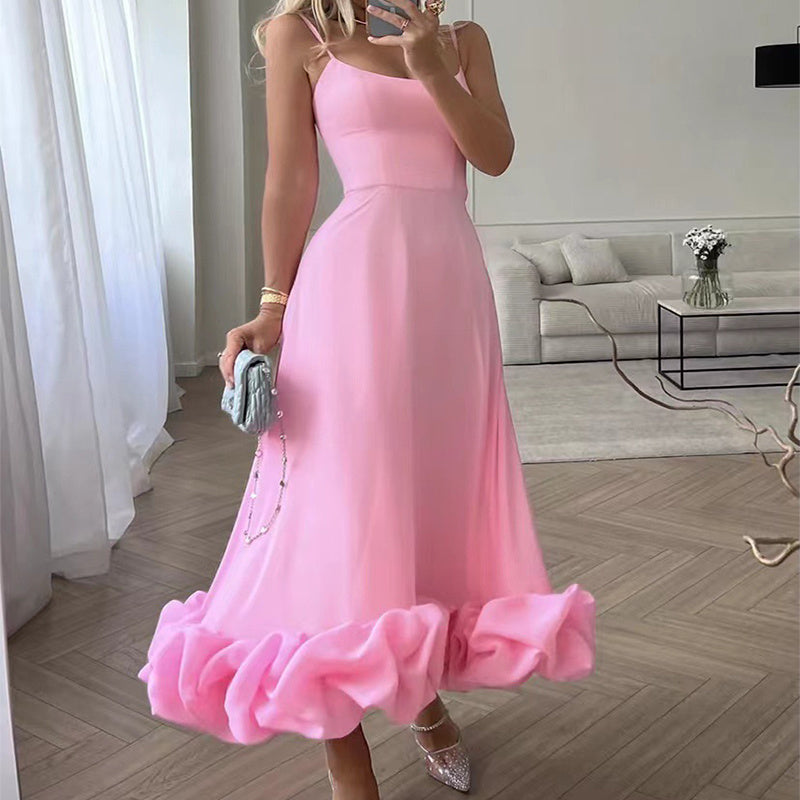 Fashion Suspenders Large Flower Swing Dress