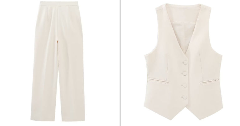 Long double-breasted suit two-piece set in stylish design by M Chic Boutique, showcasing tailored fit and elegant silhouette.