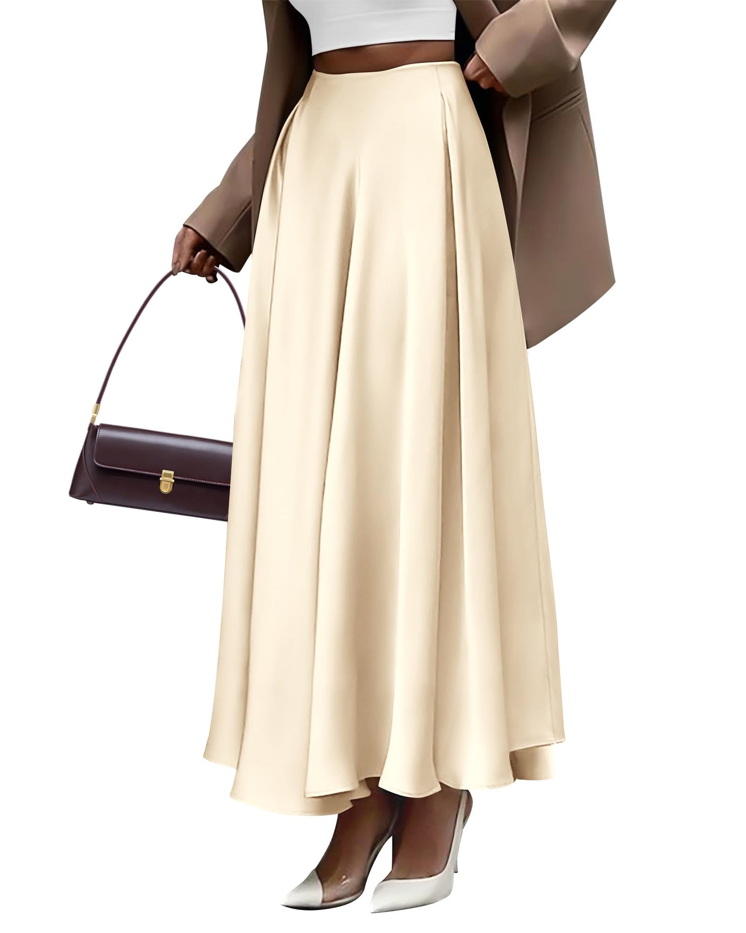 Elegant plus size solid color high waist long skirt from M Chic Boutique, featuring a flowing silhouette and soft fabric.