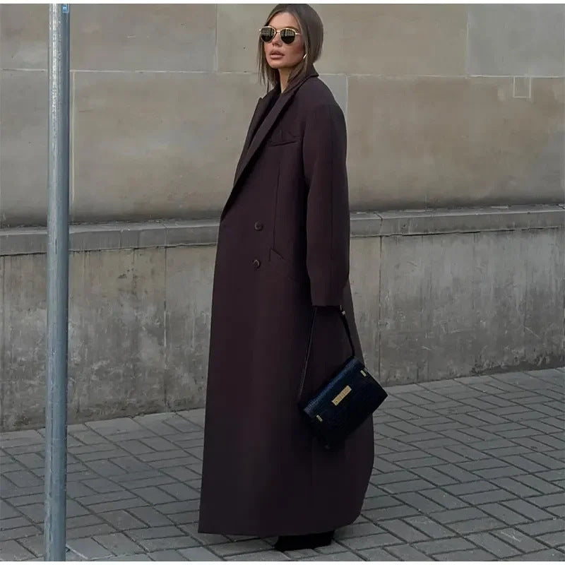Solid Double Breasted-pocket Coat