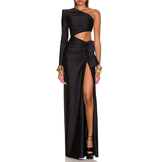Socialite Shoulder Single-side Sleeve Long Dress